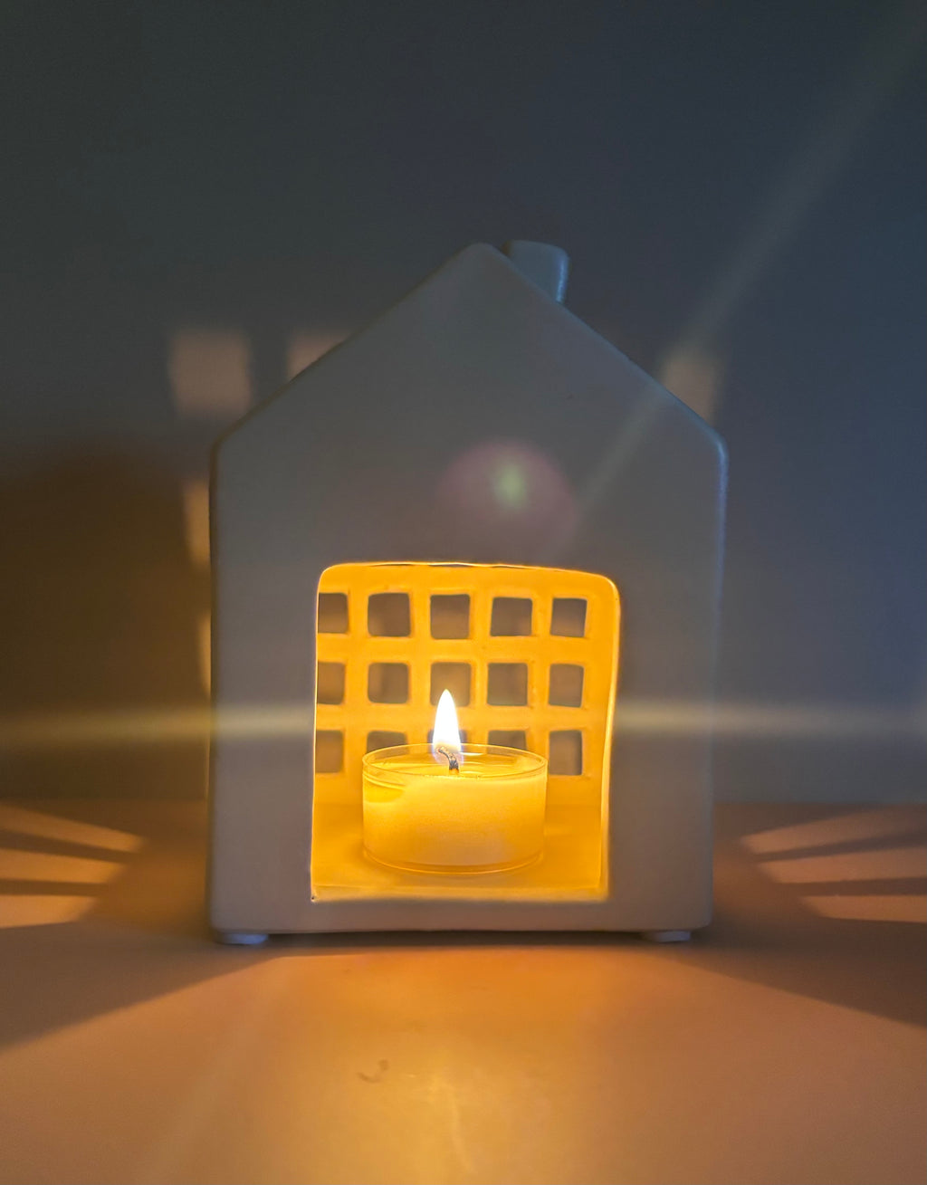 Pack Casita Beige + 4 Velitas / Coffret Maison Porte-Bougies Chauffe-Plat + 4 Petites Bougies