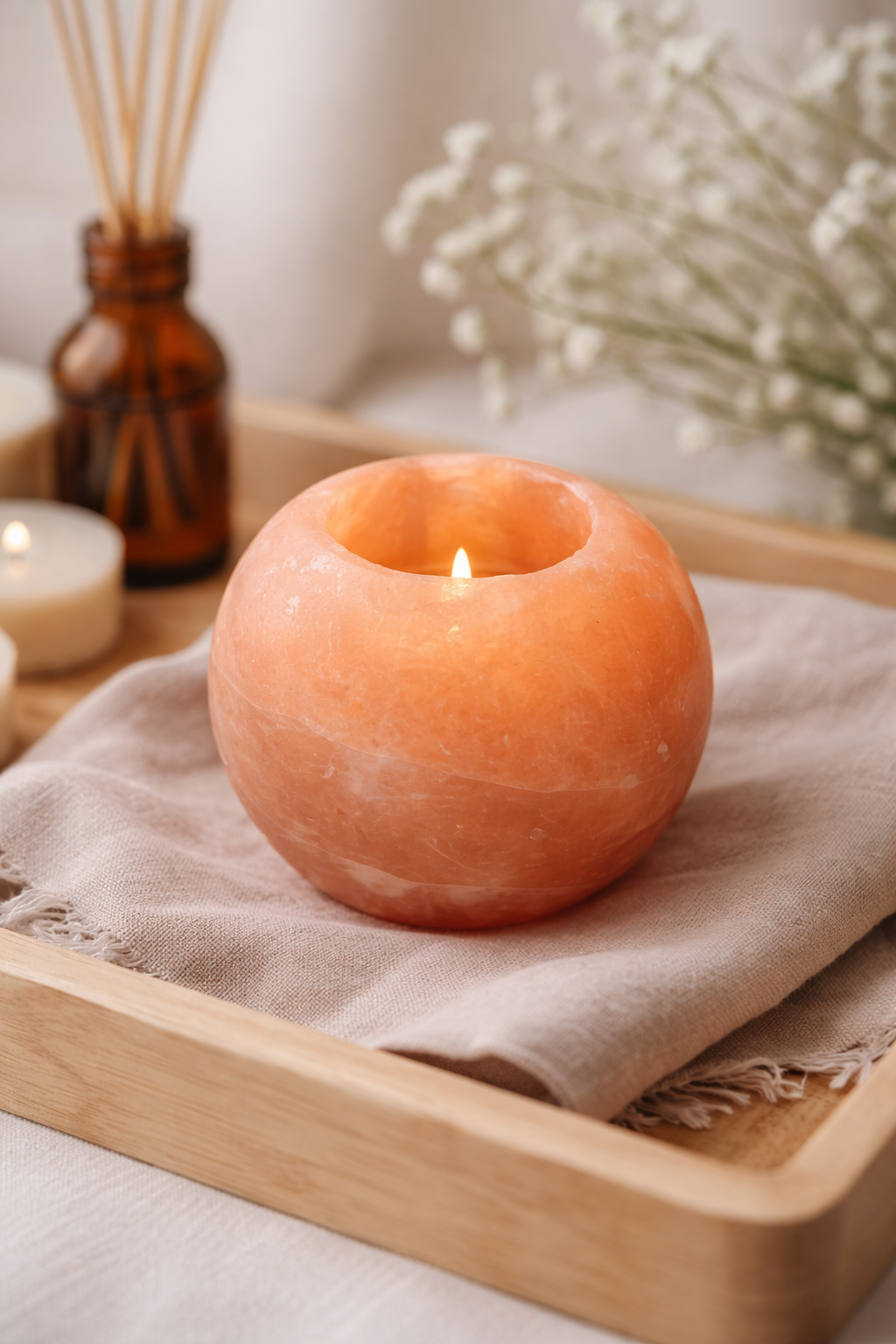 Pack Bougeoir Sphérique en Sel de l’Himalaya 900 g/ Pack candelabro Esférico de Sal del Himalaya 900 g